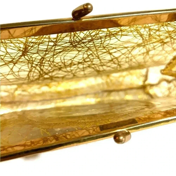 Vintage clear plastic gold inlay embroidered purse/ clutch - Picture 2 of 5